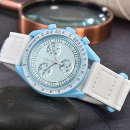 Модные часы Planet Moon, мужские лучшие люксовые бренды, водонепроницаемые спортивные наручные часы с хронографом, кожаные кварцевые часы Relogio Masculino240N