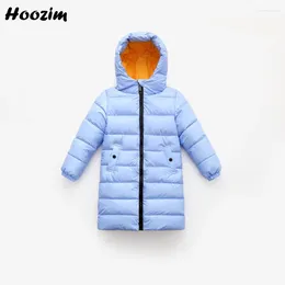 Down Coat Winter Minimalist Solid Padded Jacket For Girls 4-11 Years European Warm Hooded Outerwear Children Simple Long