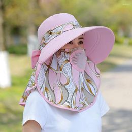 Wide Brim Hats Hiking Fishing Caps Polyester Do Farming Work Outdoor Women Sun Hat Flower Print Bucket With Neck Flap Summer UV Protection