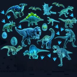Stickers Dinosaur Park Blue Light Luminous Wall Stickers for Kids Rooms Home Decoration Bedroom Cartoon Fluorescent Decals Glow Stickers