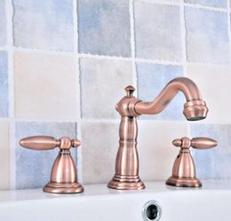 Bathroom Sink Faucets Basin Antique Red Copper Deck Mounted 3 Hole Double Handle And Cold Water Tap Tsf534
