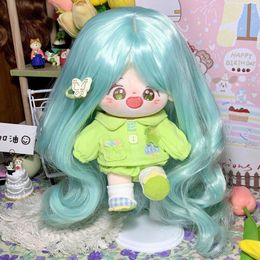 Party Supplies Real picture of 20cm cotton doll green hair curled wig high temperature wigs long curled wig cover for 33-36cm head circle cosplay