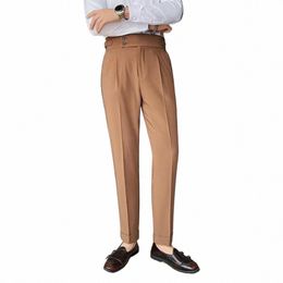 straight-leg Trousers Men Pants Classic Men's Office Trousers Slim Fit High Waist Vintage Pockets for Formal Busin Style A80w#