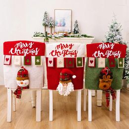 Chair Covers Linen Three-Dimensional Santa Claus Christmas Seat Cover Table Red Hat Back Xmas Decorations For Home Year