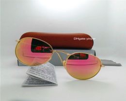 Glass Lens Round Classic Sunglasses Men Women Brand Designer Circle Unisex UV400 Mirror 51MM Outdoor Oval Metal Sun Glasses Brown 5709074