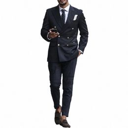 fi Black Mens Suits Slim Fit Double Breasted Wedding Groom Tuxedo Busin Blazer Costume Homme 2 Piece Set Jacket Pants P2Yf#