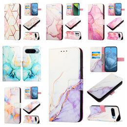 Marble Leather Wallet Cases For Moto G04 4G G34 Xiaomi POCO X6 Pro K70E Redmi Note 13 4G Pro Plus 5G A3 Google Pixel 9 Stone Granite Quartz Gilded Plating Holder Card Pouch