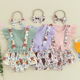 Clothing Sets Lioraitiin Infant Baby Girl Summer Outfit Sleeve T-shirt Flower Print Suspender Shorts With Headband Western Clothes