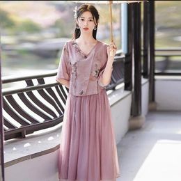 Work Dresses Chinese Women Traditional Clothing Cheongsam Tang Suit Vintage Elegant Style Oriental Tops Skirt Two Piece Set