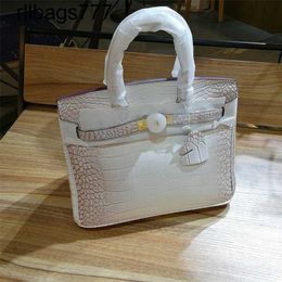 Luxurys Genuine Leather Handbag Bk Top Family 2024 Women's Himalayan White Alligator Carrie Single Shoulder Messenger