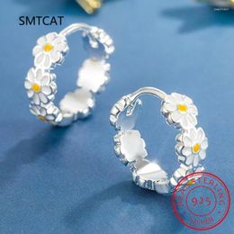 Hoop Earrings 925 Sterling Silver Vintage Flower Little Daisy For Women Girl Trendy Earring Jewelry Cute Romantic Party Accessories