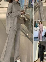 Women's Two Piece Pants Insozkdg High Quality Fashion Loose Knitted Set Women Sweater Pullovers&Wide Leg Pant Suits Lazy Style 2 Sets