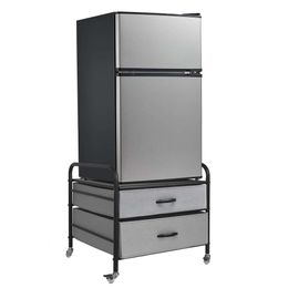 Eazehome Rack 2 Car Storage Unit Metal Frame and Fabric Drawers Mini Refrigerator Table with 4 Rotating Wheels