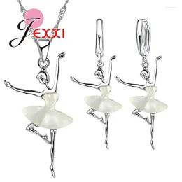 Necklace Earrings Set Dancing Ballet Girls Jewelry With White Dress 925 Sterling Silver Pendant Necklace/Earrings For Women Daily Life