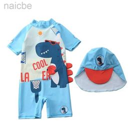 One-Pieces Boys 2024 Dinosaur UV Baby Bathing Suit Boy Kids One Piece Swimming Suit Toddler Boy Swimsuits Bath Clothes Childrens Swimsuit 24327