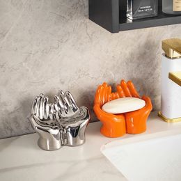 Creative Ceramic Drain Soap Holder Nordic Modern Cartoon Palm Soap Dish Bathroom Decorative Accessories Home Decor Soap Case 240313
