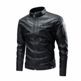 mens Slim 2023 PU Leather Jacket Motorcycle Biker Men's Jackets Autumn Winter Warm Black Outdoor Outwear Coats 5XL Plus Szie E2jD#