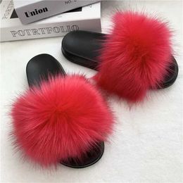 Slippers Artificial fur slider womens soft ome fluffy sandals casual flip winter warm flat Soes Plus size 36-45 H240326DTD9