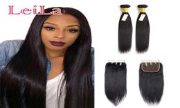 Brazilian Cheap Virgin Hair Straight Hair 2 Bundles With 4 X 4 Lace Closure 100 Unprocessed Human Hair Natural Color8284067