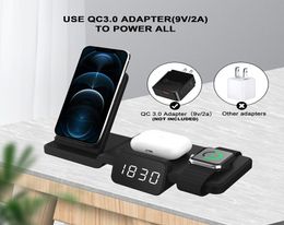 Four in One Wireless Charger Fast Charging Vertical Stand With Clock Function For Apple Headset Mobile Phone Watch Whole2639411