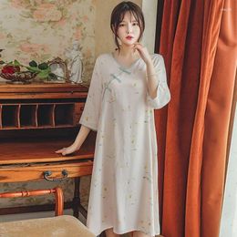 Women's Sleepwear 2024 Summer 150kg Plus Size Retro Chinese Style Homewear Print Pan Button Skirt Pyjamas Loose Loungewear
