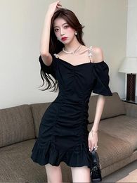 Party Dresses Women ' S Sexy Strap Dress Black Short Skirt Summer Wrap Hip Spicy Girls Fashion Clothing Female