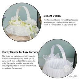 Storage Baskets Flower Girl Baskets for Weddings Flower Girl Basket Decorated with Lace Satin Flowers for Wedding Decor