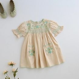 Summer APO 2024 Dress For Holiday Girls Embroidery Child SKirt Princess Dresses Childrens Clothing From 240325