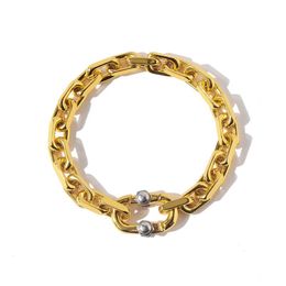 18k sun Gold Silver retro metal new thick chain bracelet for men and women Fashion European American design278J