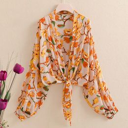 Women's Blouses Woman's Fashion Shirts Spring/summer Floral Print Chiffon Long Lantern Sleeve Cardigan Ladies Tops Shirt Drop DSZY2216