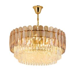 Newest design luxury amber crystal chandelier pendant light for household living room bedroom study room decoration