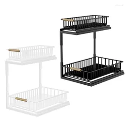 Kitchen Storage 2 Tiers Under Sink Shelf Adjustable Pull Out Rack Stylish Carbon Steel Durable Spices