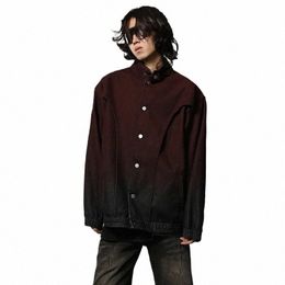 pfnw Vintage Men's Denim Jackets Gradient Color Male Worn Out Coats High Street Niche Design Decstructi 2024 Spring 28W3074 y3OH#