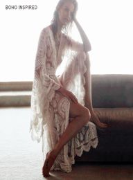 Sexy Traditional Kimono Boho Lace Kimono Girl Batwing Shirt Plus Size White Kimono Crochet Beach Lingerie Cardigan Coat Bell Sleev9154451