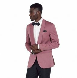 pink Suit Coat Shawl Collar Blazer Trousers 2pcs Jacket Black Pants Men'S Wedding Clothing Tailored Men'S Sets Party Wear Outfit V5Wj#
