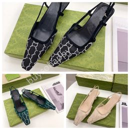 Designer sandali Slingack talloni slingback Luxury Mid tallone pantofole con pompe di stampa scintillanti in cristallo quadrato di strass