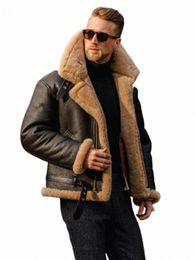 thicken Jacket Men Leather Plush Casual Vintage Fur Street Fi Winter Coat Man 2023 Warm Turndown Collar Zipper Outwears J1nC#