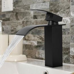 Bathroom Sink Faucets Black Waterfall Basin Faucet Stainless Steel Single Countertop Installation Hole And Cold Mixer Tap Brushed Nickel