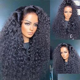 Lace Wigs 200 Density Natural Black Curly Front Wig Human Hair 13X4 Kinky Frontal Brazilian Transparent Synthetic Drop Delivery Produc Otmey