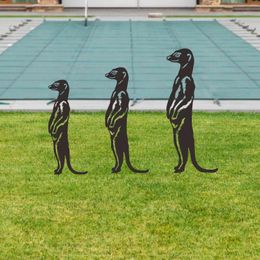 Garden Decorations 3 Pieces Meerkat Statues Stakes Iron Outdoor Animal For Lawn Ornaments Yard Decor Silhouette