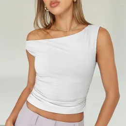 Women's Blouses Sexy Tank Top Off One Shoulder Waist Hollow Out Halter Crop Tops Women Casual Sleeveless Cropped Vest Camisole Tube Female