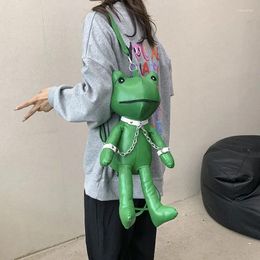 School Bags Women 2024 Cartoon Frog Doll Funny Shoulder Bag Personality Cute Girl Net Red Travel Backpack Pu