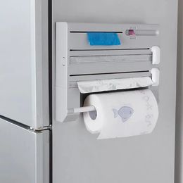 2024 6 In 1 Kitchen Towel Paper Holder Aluminium Film Cutter Wraptastic Dispenser Cutting Foil Cling Wrap Shelf Wall Hang Rack Tool