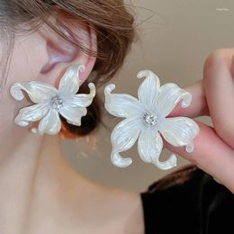 Dangle Earrings Minar Exaggerated White Colour Acrylic CZ Cubic Zircon Big Irregular Flower Petal For Women Office Career Jewellery