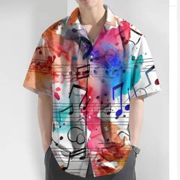 Men's Casual Shirts Shirt 3d Colourful Note Printed Hawaiian For Fashion Man Clothing Oversized Short Sleeve Tops