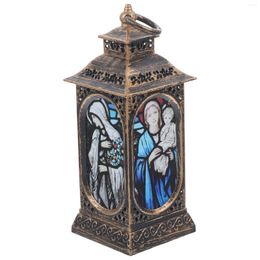 Candle Holders Christmas LED Storm Lantern Church Jesus Pattern Simulated Small Oil Lamp