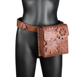 Waist Bags European Vintage Brown Pu Leather Packs PUnk Gears Adjustable Chest Bag Women Outdoor Travel Sports Phone Coin Flap