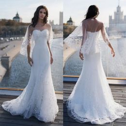 Amazing Mermaid Lace Appliqued Wedding Dresses With Wrap Sweetheart Neck Beaded Bridal Gowns Corset Back Sweep Train Tulle robes