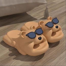 Summer Bear Slippers For Mens And Womens Cartoon Home Bathroom Non-Slip Platform Outdoor Sandals n7Ku#