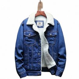 2022 Winter New Thick Warm Fi Boutique Solid Colour Men's Casual Denim Jacket / Male Wool Denim Coat Large Size XS-5XL B0J3#